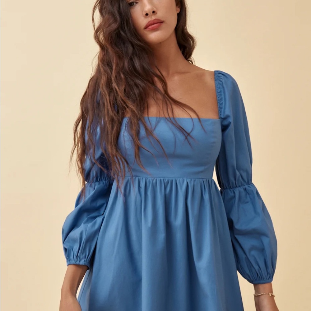 Reformation Blue Long Sleeve Dress